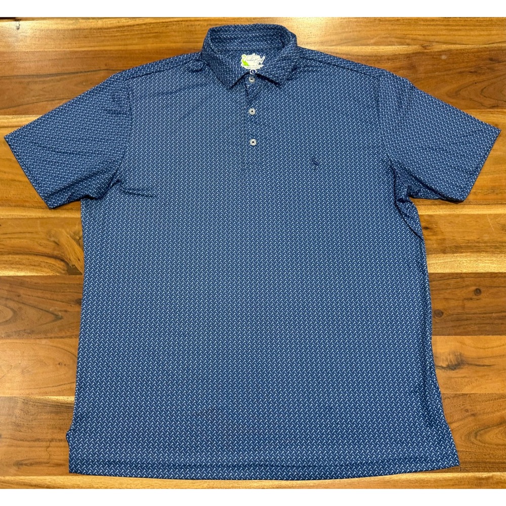 TailorByrd Mens Blue Golf Tee Print Performance Polo Shirt Large SPF 30 Flamingo